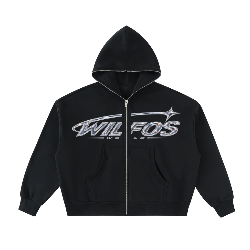 Fleeced Full-Zip Boxy Hoodie