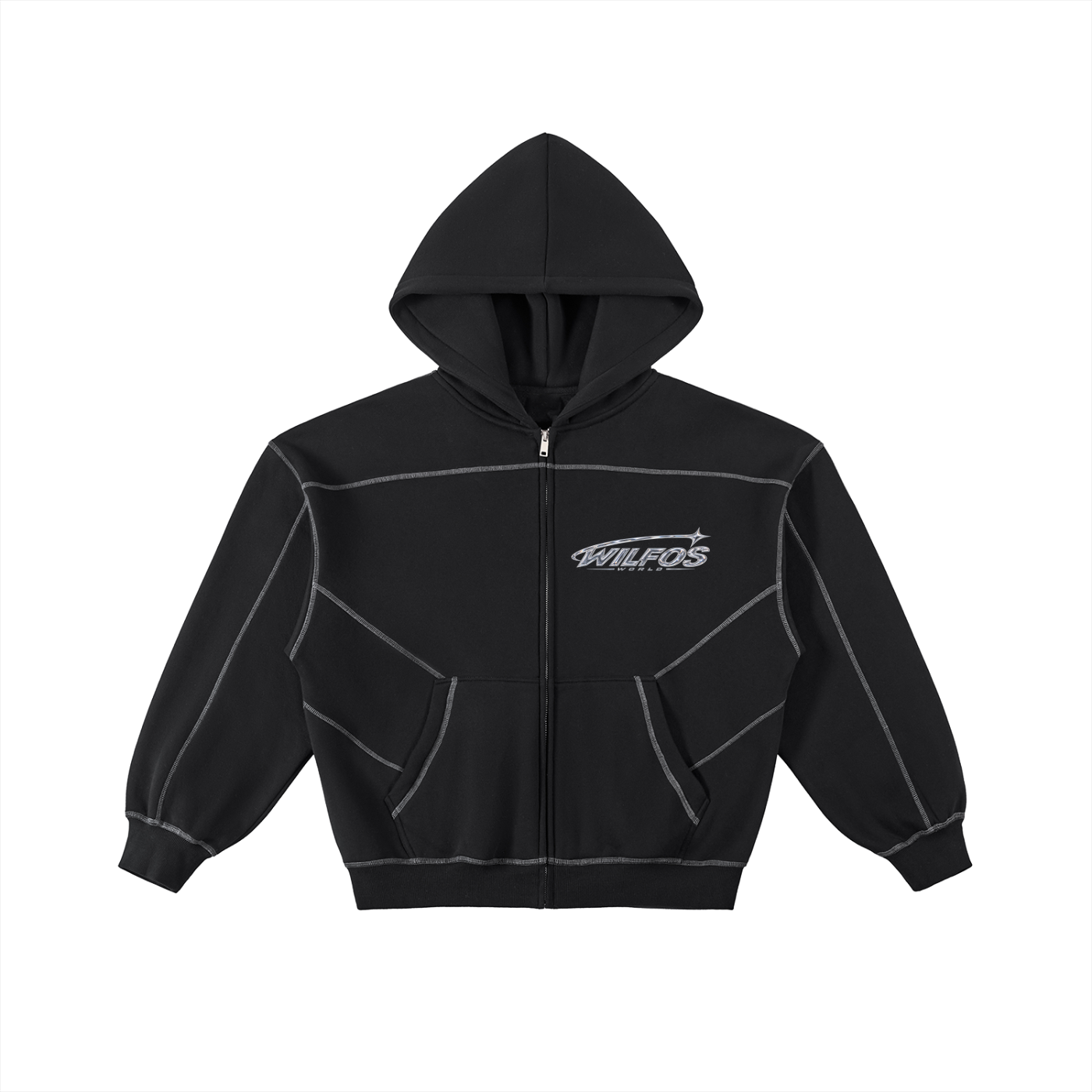 Contrast-Stitched Boxy Zip Hoodie
