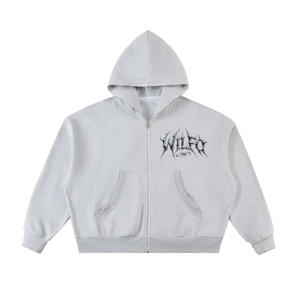 Grey Full-Zip Boxy Hoodie