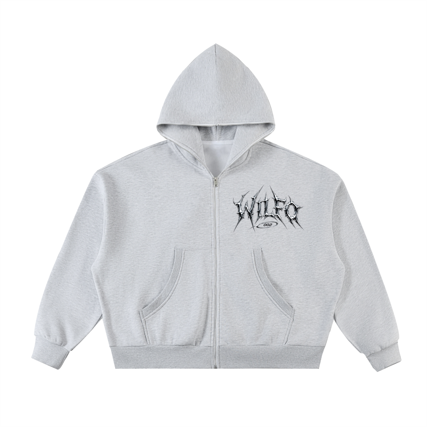 Grey Full-Zip Boxy Hoodie