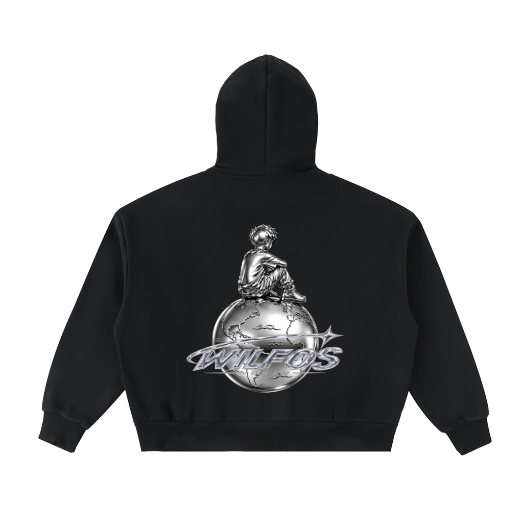 Black Full-Zip Boxy Hoodie