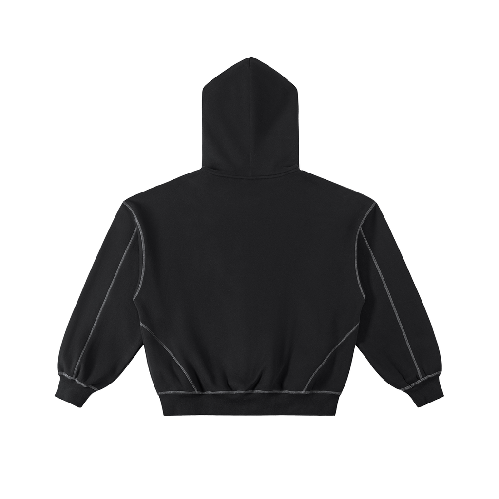 Contrast-Stitched Boxy Zip Hoodie