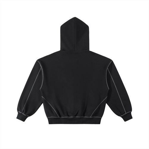 Contrast-Stitched Boxy Zip Hoodie