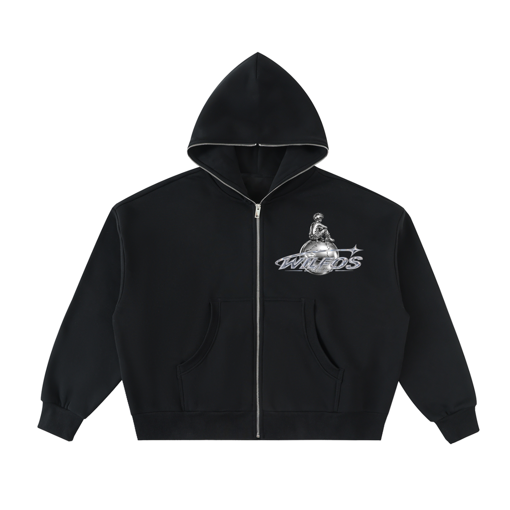 Black Full-Zip Boxy Hoodie