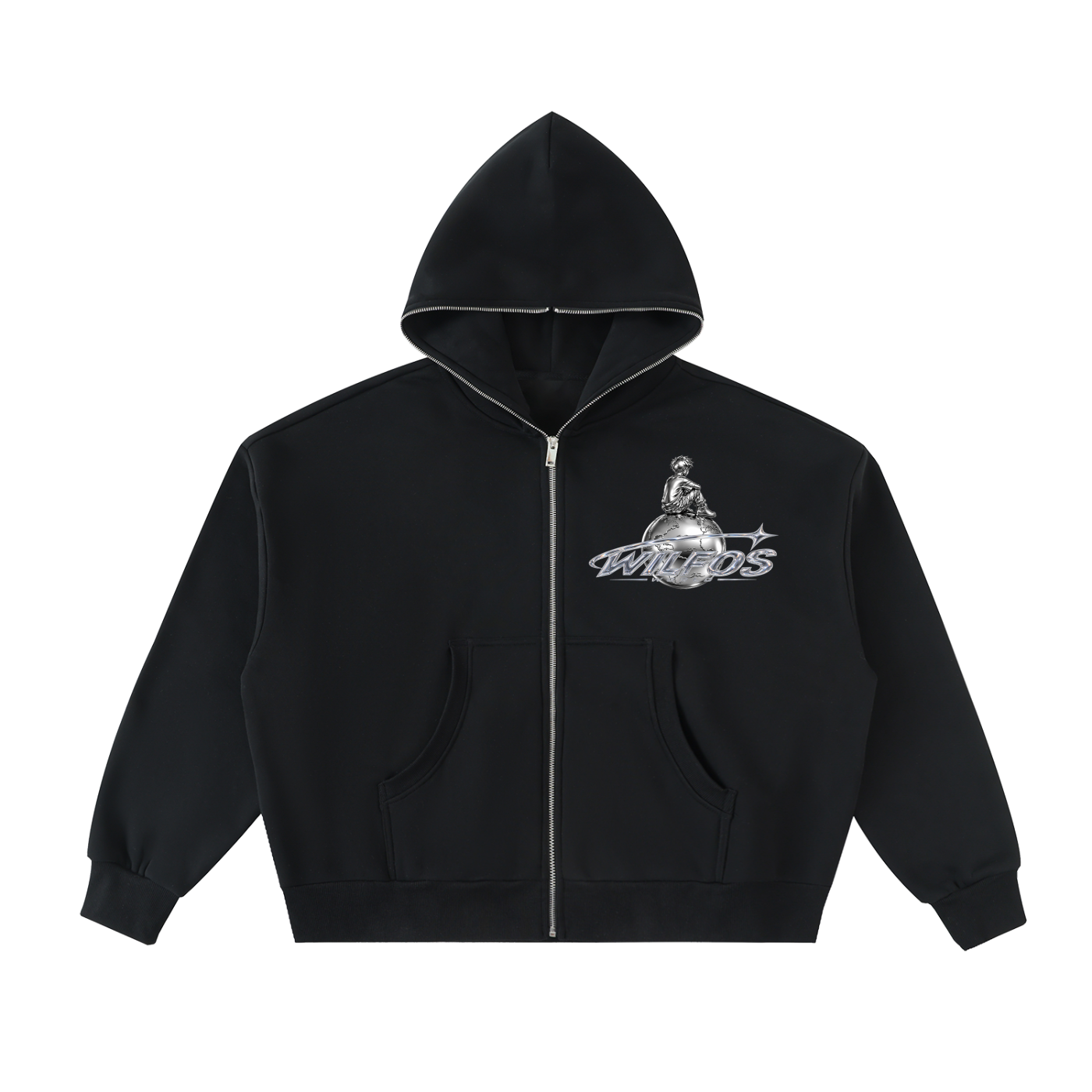 Black Full-Zip Boxy Hoodie
