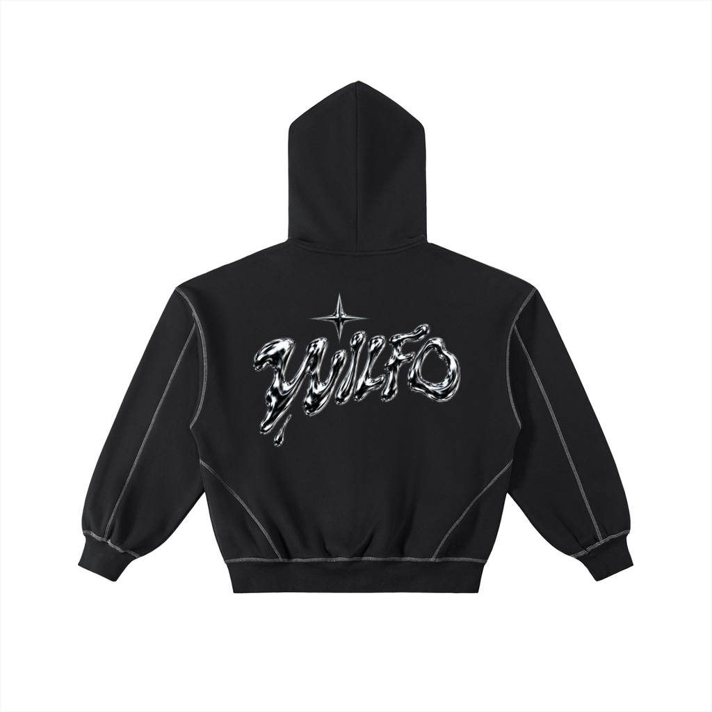 Contrast-Stitched Boxy Fleece Zip Hoodie