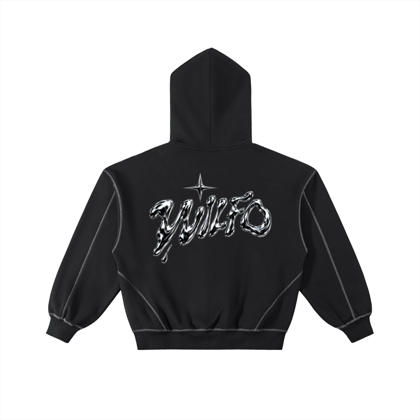 Contrast-Stitched Boxy Fleece Zip Hoodie
