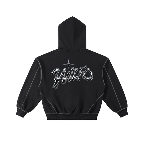 Contrast-Stitched Boxy Fleece Zip Hoodie